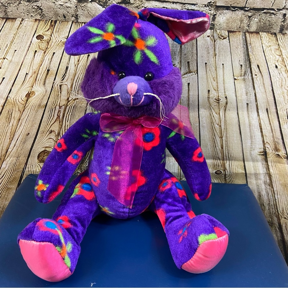 🐣 Easter bunny plush rabbit new seasonal purple w flowers pattern / decor